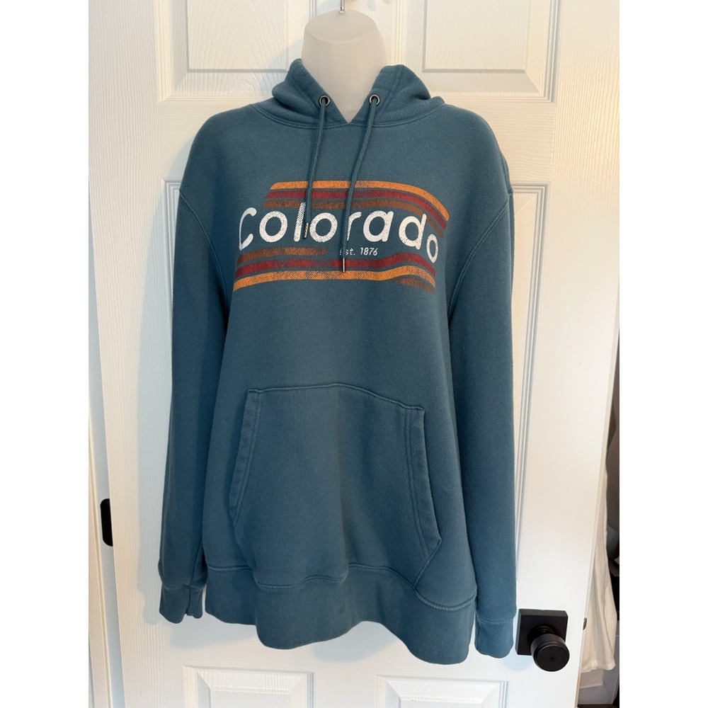 Vintage Y2K State Of Mine Colorado Mens Teal Graphic Hoodie Sweatshirt Size L - Picture 3 of 12